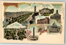 Boston Lithographie Wohnhaus Dichter Longfellow Faneuil Halle Staatshaus v. Massachusetts Museum der schönen Künste Bunker Hill Monument Öff. Garten mit Washington Denkmal