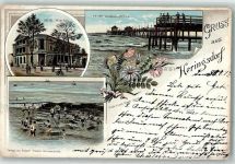 17419 O2251 Seebad Heringsdorf 1897 Gebrauchsspuren Kaiser Wilhelm Brücke Herrenbad Hotel Minerva Lithographie