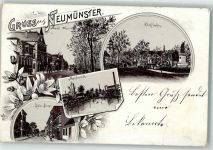 24534 W2350 Neumünster , Holst 1898 Lithographie Vorläufer Kleinflecken Kieler Straße Mühlenteich Markt