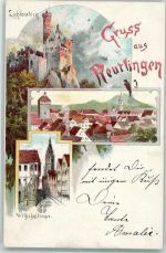 72760 W7410 Reutlingen Lithographie Burg Lichtenstein Vögel Wilhelmstraße