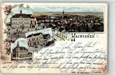 09661 O9260 Hainichen , Sachs 1898 Gebrauchsspuren Rathaus Postamt Bahnhof Lithographie