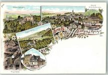 08118 O9509 Hartenstein b Zwickau Lithographie Schloß Hartenstein Schloß Stein Bahnhof