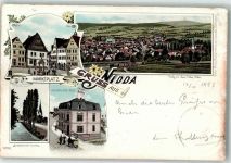 63667 W6478 Nidda 1897 Lithographie Marktplatz Johanniter Turm Kaiserl. Post