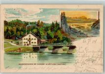 82067 W8021 Schäftlarn 1901 Lithographie Kloster Schäftlarn Brückenfischer IsarTal Zugspitze