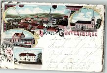 06507 O4301 Güntersberge 1899 Lithographie Rathaus Bahnhof Dorfkirche