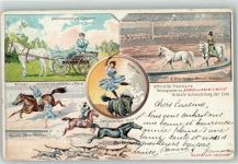 Barnum & Bailey Pferdedressur Artisten Hunde Wettrennen AK Zirkus 1900 Lithographie