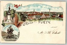 90762 W8510 Fürth , Bay 1898 Lithographie Kunstbrunnen Kriegerdenkmal