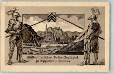65817 W6239 Eppstein , Taunus Lithographie Mittelalterliches Volksfestspiel Ritter Lanze Schild Antike Festpostkarte