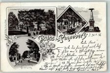 25421 W2080 Pinneberg 1896 Lithographie J. Stubbes Hotel K. Stahmer Gasthaus Stadt Hamburg Kriegerdenkmal Schmüsers Gasthaus Friedenseiche