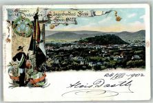 8010 Graz 01.Bez.:Innere Stadt 1902 Lithographie VI. Deutsches Sängerbundes Fest Fahnenträger Tracht Harfe