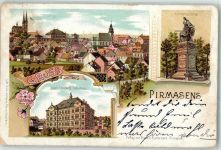 66953 W6780 Pirmasens 1902 Lithographie Kriegerdenkmal Nagelschmiedberg Schulhaus