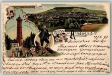 09456 O9300 Annaberg-Buchholz 1898 Lithographie Wanderer Pöhlberg-Aussichtsturm