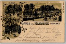 21465 W2057 Reinbek 1903 Lithographie Etablissement "Harmonie" Park Gartenwirtschaft