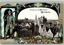 86150 W8900 Augsburg , Bay 1916 - Garnison Augsburg1914/15 Wachsoldat Wachhäuschen Wappen Lazerettstempel