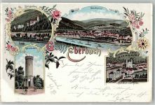 69412 W6930 Eberbach , Baden 1897 Lithographie Katzenbuckel Bahnhof Kirche Zwingenberg