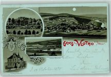 32602 W4973 Vlotho 1898 Lithographie / Mondschein Postgebäude Weserbrücke Wappen Mond Blumen Gruss