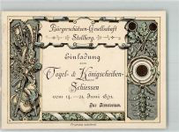 09366 O9150 Stollberg , Erzgeb 1891 Gebrauchsspuren Lithographie Bürgerschützen-Gesellschaft Einladung zum Vogel- u. Königscheiben-Schießen 1891 Programm Keine AK