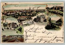 67269 W6718 Grünstadt 1902 Lithographie Post Amtsgericht Rentamt Felsengrotte Bahnhofgelände Stadtwappen