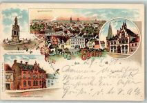 39435 O3253 Egeln 1898 Lithographie Kriegerdenkmal Kaiserl. Postamt Rathaus