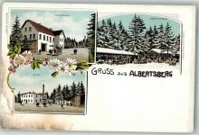 08209 O9700 Auerbach , Vogtl Lithographie Albertsberg Stallgebäude Küche Liegewiese im Winter