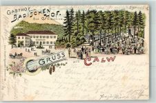75365 W7260 Calw 1898 Lithographie Gasthaus Zum Badischen Hof E. Häring