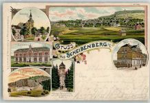 09481 O9315 Scheibenberg 1898 Lithographie Die Orgelpfeifen Rathaus Krankenhaus Königin Carola-Turm