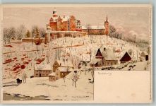 09328 O9291 Rochsburg Lithographie / Künstlerkarte Schloss Rochsburg Winter sign. Rud. Hoffmann