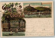 56812 W5590 Cochem 1897 Lithographie Hotel Pauly Reichsburg Mosel Puto