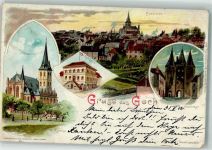 47574 W4180 Goch 1900 Lithographie Rathaus Steinthor Kirche Bahnpoststempel