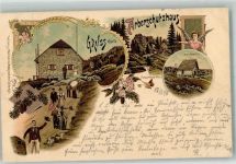 94252 W8371 Arberschutzhaus 1897 Lithographie Engel Arberkapelle Arberschutzhaus Felsenpartie Schmetterlinge