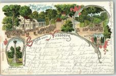 38100 W3300 Braunschweig 1906 Gebrauchsspuren Lithographie Gasthaus Nussberg Berner-Denkmal Olfermann-Denkmal Ort handschriftlich