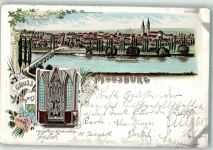 85368 W8052 Moosburg a d Isar 1898 Lithographie Münsterkirche Hochaltar Isarbrücke