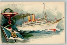 An Bord der Oceana Zeichen: Hapag Schlange Hapag Lloyd 1900 Lithographie / Künstlerkarte