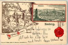 92224 W8450 Amberg , Oberpf 1899 - Adelskorrespondenz Schloß Amberg anno 1496 Ritter Stadt-Siegel