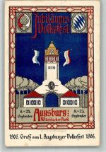 W8900 Augsburg , Bay Jubiläums-Volksfest Wittelsbacher Park Lithographie sign. H.J. Jugendstil Kunstgeschichte 1906 BOAKC