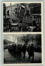 W6600 Saarbrücken Einzug der Italienischen Truppen 1934 und englischen Truppen Stadt mit Hakenkreuz