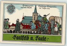 07318 O6800 Saalfeld , Saale - Empfang von Salzburger Emigranten auf dem Markt anno 1732 Wappen