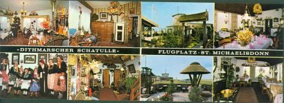 25693 W2220 St. Michaelisdonn Klapp AK Dithmarscher Schatulle Innen- und Aussenansicht Tracht Flugplatz