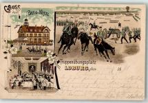 39279 O3404 Loburg b Magdeburg 1898 Lithographie Berg Hotel Truppenübungsplatz Reiter Kavallerie Soldaten