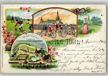 W1000 Friedenau Litho Verlag Goldiner Berlin Sportplatz Wilmersdorf Tandem Tennis Fußball Fahrrad 1900 BOAKC