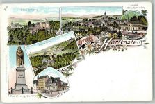 08118 O9509 Hartenstein b Zwickau Lithographie Paul Fleming-Denkmal Schloß Stein Bahnhof Stein-Hartenstein Schloß Hartenstein