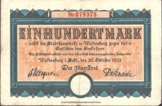 Waldenburg Walbrzych Gutschein der Stadthauptkasse Waldenburg von 1922 über Einhundert Mark Bank KEINE AK