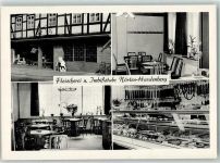 37176 W3412 Nörten-Hardenberg Foto AK Fleischerei-Imbißstube Gastraum Fleischtheke Werbereiter