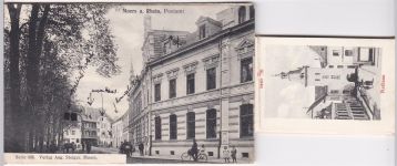 47441 W4130 Moers AK mit Leporello ausziehbarer Papierstreifen Postamt Fahrrad Serie 608 Rathaus Neuthor-Brücke Städt. Anlagen Altmarkt mit Denkmal Johanneum Ev. Kirche Königl. Lehrerseminar Kolonie Steinkohlebergwerks Rheinpreussen Denkmal Kurfürstin Louise Henriette
