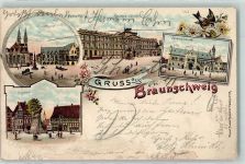 38100 W3300 Braunschweig 1897 Gebrauchsspuren Lithographie Altstadtmarkt Burgplatz Rsidenz-Schloß Schwalbe