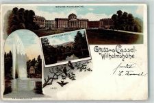34117 W3500 Wilhelmshöhe 1901 Lithographie Schloß Wilhelmshöhe Große Fontaine Schloß M. D. Lac Spatzen