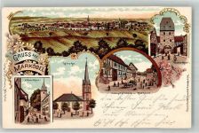 63546 W6451 Marköbel 1903 Lithographie Obertor Untertor Hauptstrasse Rathaus