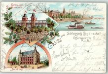 63065 W6050 Offenbach am Main 1902 Lithographie Schlosser's Liegenschaft Schloß Isenburg Main Mainbrücke