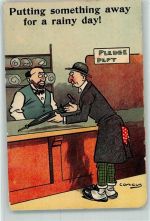 Putting something away for a rainy day! Regenschirm sign Comicus Jüdischer Typ 1914 Künstlerkarte