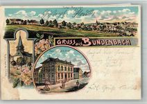 55626 W6575 Bundenbach 1906 BOAKC Lithographie Gasthaus Gräf Kirche